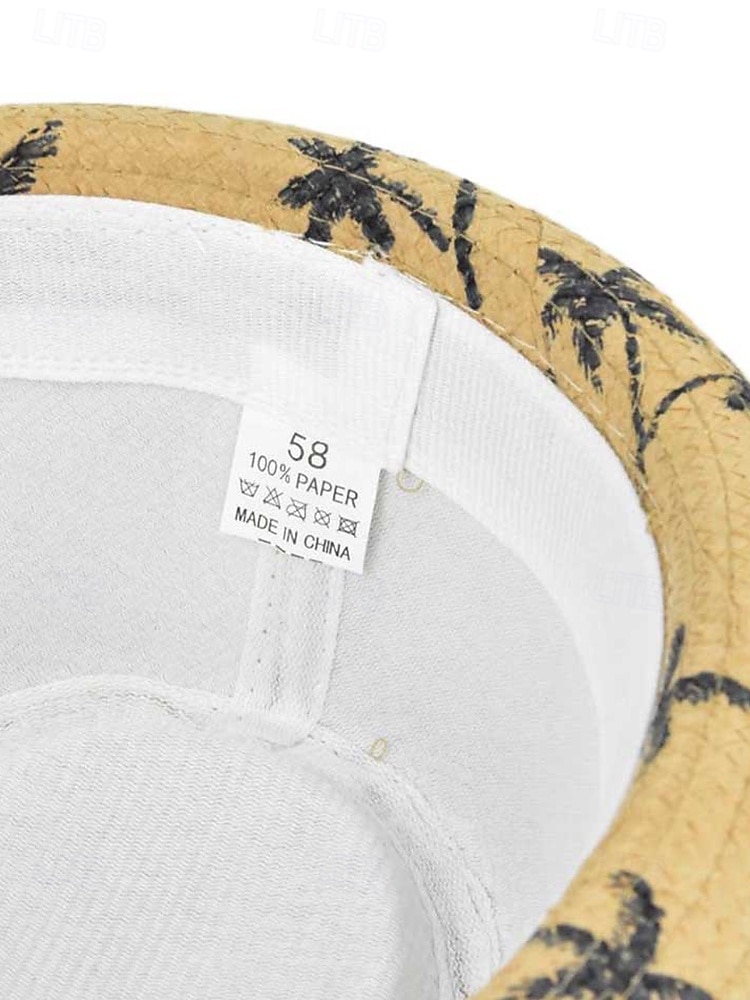 Sombrero fedora de paja para hombre con estampado de palmeras, ligero y transpirable, tejido para verano, disponible en varios colores, estilo informal de resort para vacaciones en la playa en primavera y uso diario. 2026 - $19.99 –P13
