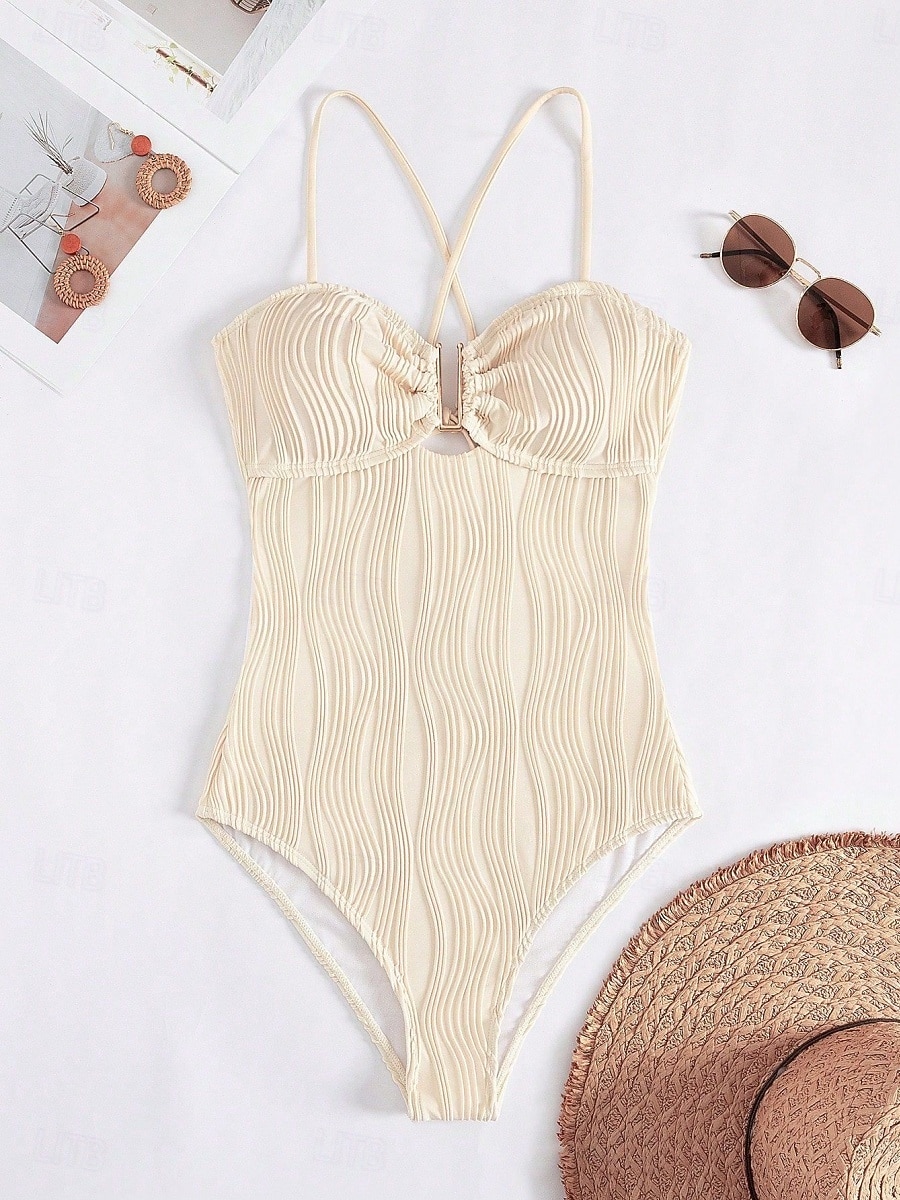 Damen Badeanzug Einteiler Monokini Bademode Bauchkontrolle Hohe Taille Schlank Urlaub Strandbekleidung Einfarbig Neckholder Ärmellos Badeanzüge 2026 - $21.99 –P4