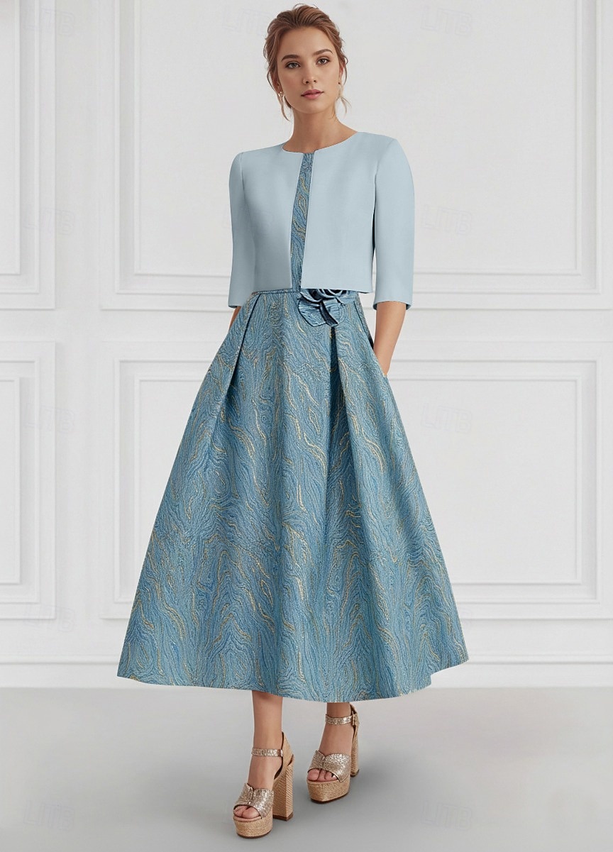 А-силуэт Ниже колена Свадебное платье для гостей Платье для матери невесты Без рукавов Рукав 3/4 Квадратный вырез Элегантный стиль Вечеринка в саду Свадьба Официальные Стретч-креп с Карман 2026 - $167.99 –P7