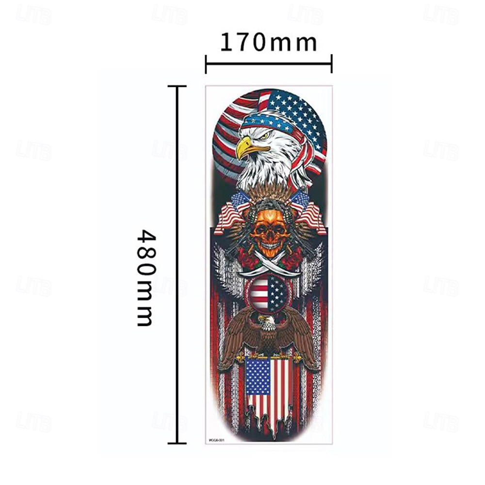 8 hojas de tatuajes temporales de brazo completo para hombres, pegatinas de tatuajes de manga con calavera y águila con la bandera patriótica de EE. UU., tatuajes falsos extragrandes e impermeables 2026 - $14.99 –P2