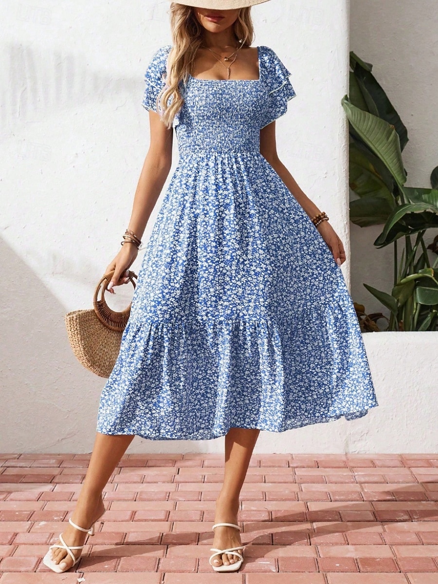 Γυναικεία Μίντι φόρεμα Φόρεμα σε γραμμή Α Καθημερινό ΕΞΩΤΕΡΙΚΟΥ ΧΩΡΟΥ Εξόδου Τυπική εφαρμογή Φλοράλ Κοντομάνικο Τετράγωνη Λαιμόκοψη Θαλασσί Μαύρο Ρουμπίνι Βυσσινί Καλοκαίρι Άνοιξη 2026 - $42.99 –P12