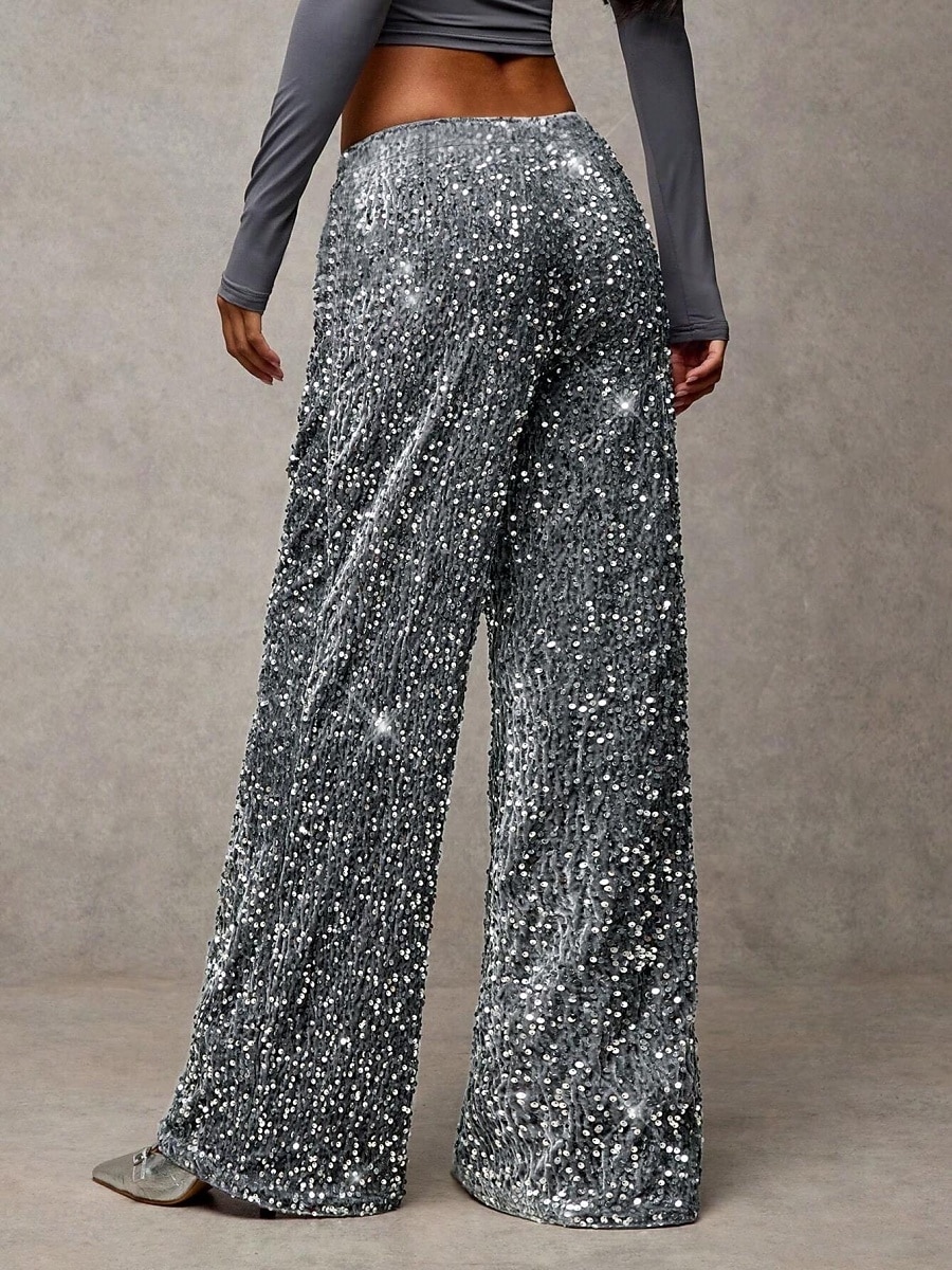 Mulheres Calças Calça casual Reto Moda Roupa de rua Básico Comprimento total Cintura Alta Tecido Paetês Bolsos Cintura elástica Confortável Micro-Elástica Diário Férias Festa Preto Azul Marinha Azul de 2026 por $44.99 –P2