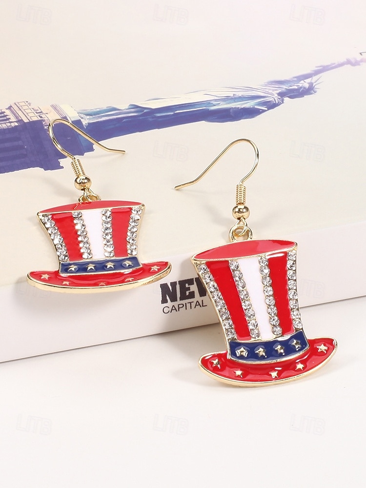 Orecchini pendenti patriottici in lega per donne per il 250° anniversario degli Stati Uniti stili multipli della bandiera USA e cuori gioielli dichiarativi rossi bianchi e blu per feste e festival del 2026 a $7.99 –P18