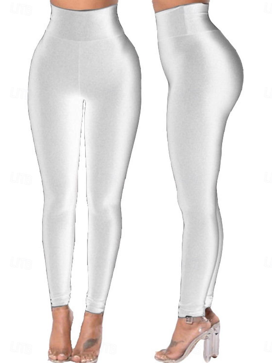 Women's Trousers Leggings Fashion Streetwear Basic Full Length High Waist Plain Pocket Elastic Waist Comfortable High Elasticity Daily Gym Running Blue Black White Burgundy Spring Fall Regular Fit 2026 - $12.99 –P2