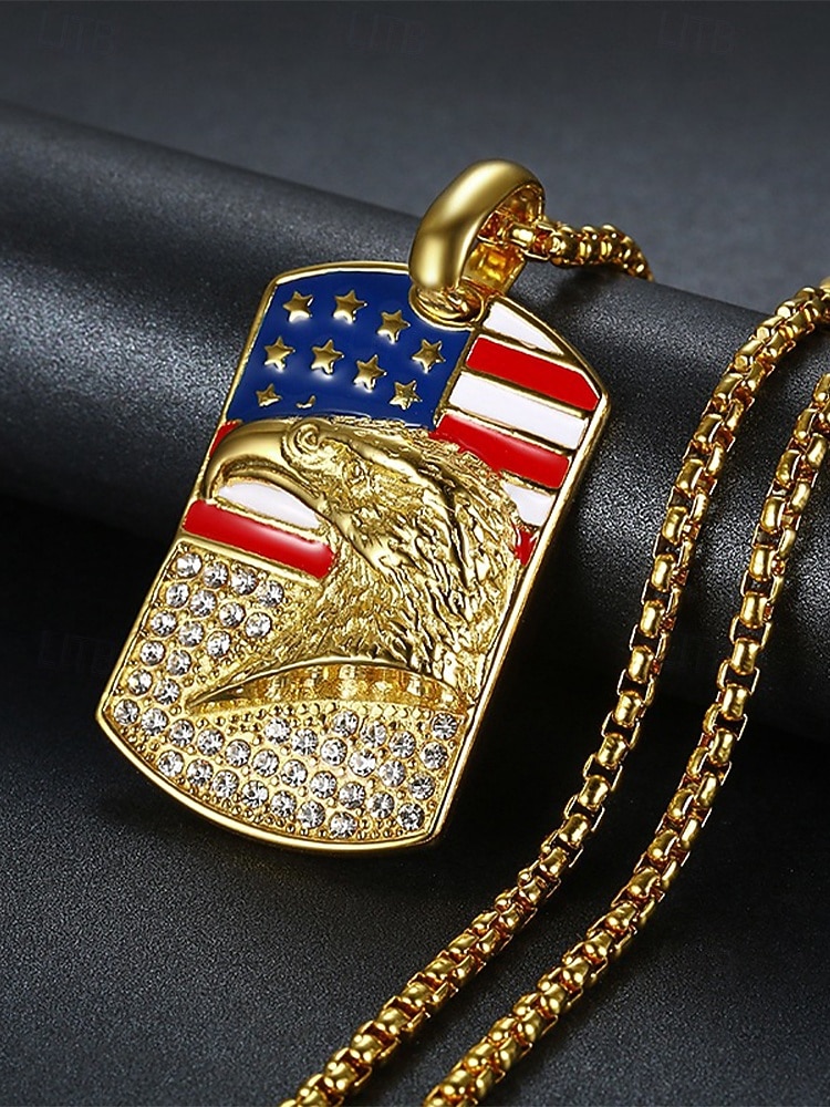 שרשרת תליון סגסוגת לגברים עם דגל ארה"ב ונשר, זמינה בזהב וכסף, מושלמת לציון 250 שנה לארה"ב, יום העצמאות וללבוש יומיומי 2026 - $14.99 –P6