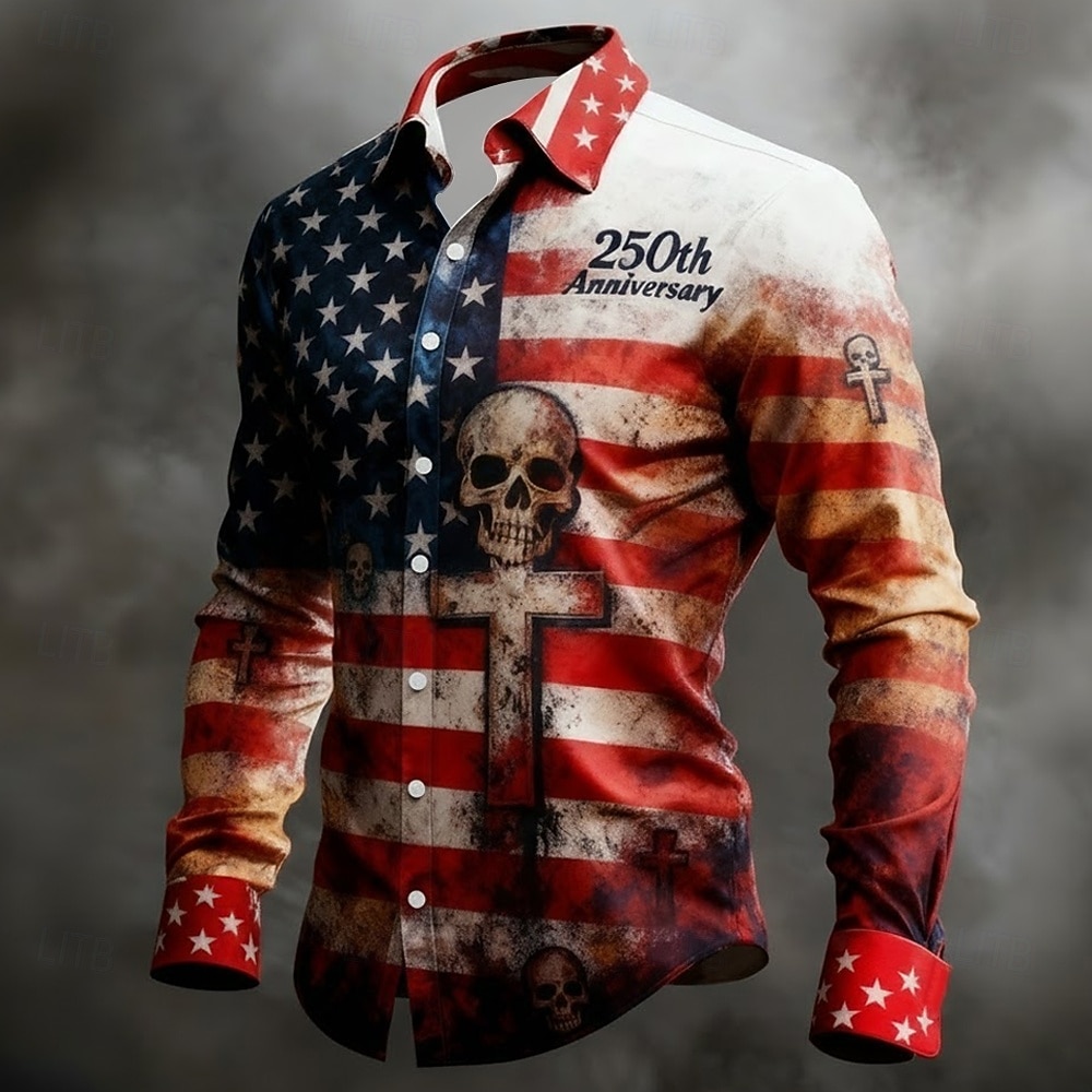 Ανδρικά 4η Ιουλίου 250ή επέτειος των ΗΠΑ Cruce Σημαία των ΗΠΑ Πουκάμισο Πουκάμισο με κουμπιά Μακρυμάνικο Πατριωτικό Αργίες Καθημερινά Άνοιξη Φθινόπωρο Απορρίπτω 3D εκτύπωση Λινό σαν πουκάμισο Μαύρο 1 2026 - $27.99 –P1