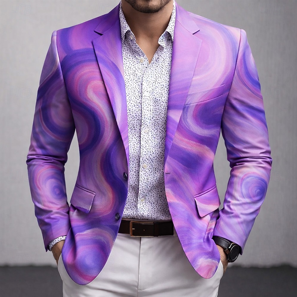 Bărbați Geometică Jachetă blazer Palton Comfortabil Respirabil Artistic Casual Casual Zilnic Petrecere Imprimare 3D Nasturi Multi Buzunare Toamna iarna Vară Cresătură Manșon Lung Albastru piscină Mov 2026 - $85.99 –P2