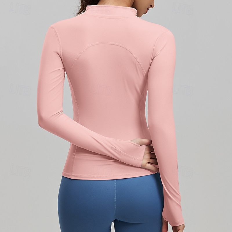 Dam Solid färg Joggingjacka Utomhusjacka Sportjacka Sommar Vår Höst Blixtlås i fullängd Smal Långärmad Snabb tork Lättvikt Elastisk Andningsfunktion Gym Löpning Träning Blå Rodnande Rosa Purpur 2026 - $23.99 –P8