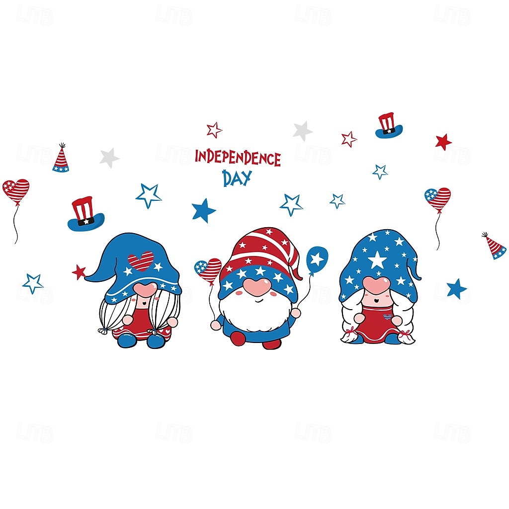 Calcomanías de pared del Día de la Independencia del 4 de julio, pegatinas de pared de gnomos patrióticos con estrellas y rayas, decoración despegable en rojo, blanco y azul para el hogar, el aula, la 2026 - $12.99 –P7