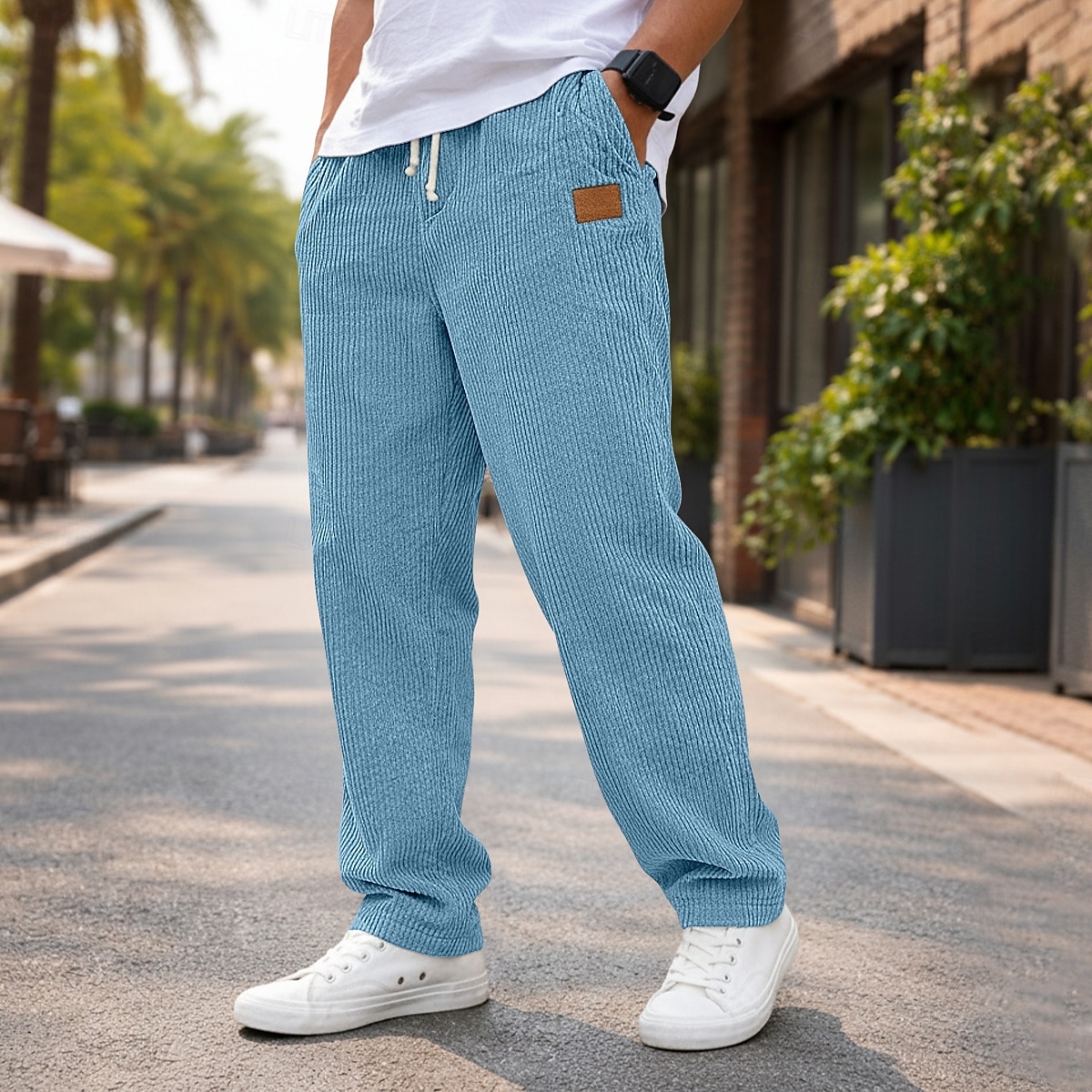 Homme Pantalon en velours côtelé Pantalon décontracté Cordon de serrage Jambe Droite Couleur Unie Confort Longueur complète Occasionnel Quotidien Extérieur Vacances Mode Bleu Noir Non Elastique de 2026 ? $24.99 –P1