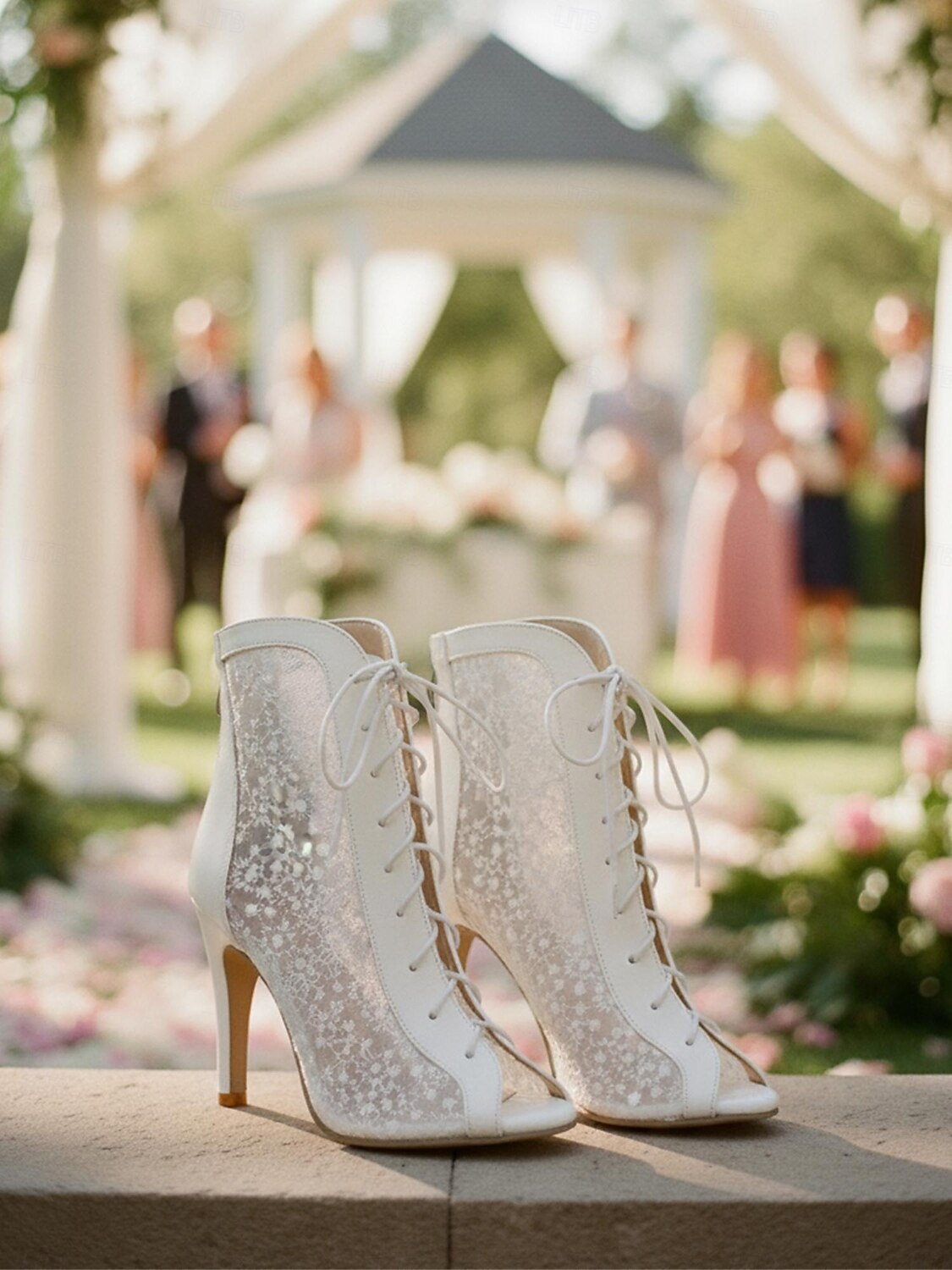Women's White Lace Mesh Open-Toe Wedding Booties with Lace-Up Front – Elegant Garden Bride Style, High Heel Stiletto Sandals for Outdoor Weddings and Romantic Bridal Showers 2026 - $59.99 –P1