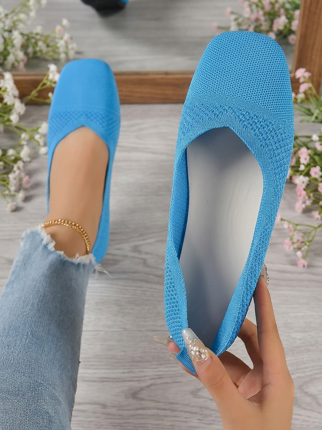 naisten siniset ballerinat - kevyet, hengittävät, flyknit-materiaalista valmistetut, mukavat ja joustavat ballerinat toimistoon, matkoille, shoppailuun, lomalle ja jokapäiväiseen käyttöön 2026 - $19.99 –P4