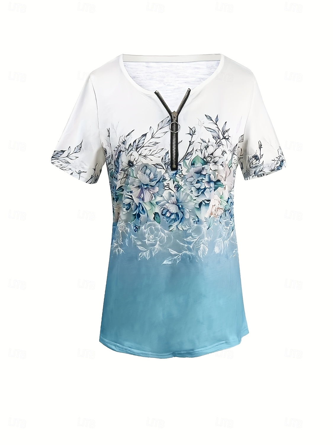 2026年 女性用 Tシャツ クォータージップ フラワー グラフィック 植物 トロピカル風 ハワイアン スタイリッシュ 半袖 クルーネック レギュラートップス ビーチウェディング 日常 スポーツ ブルー 夏 春  コレクション – $21.99 –P2