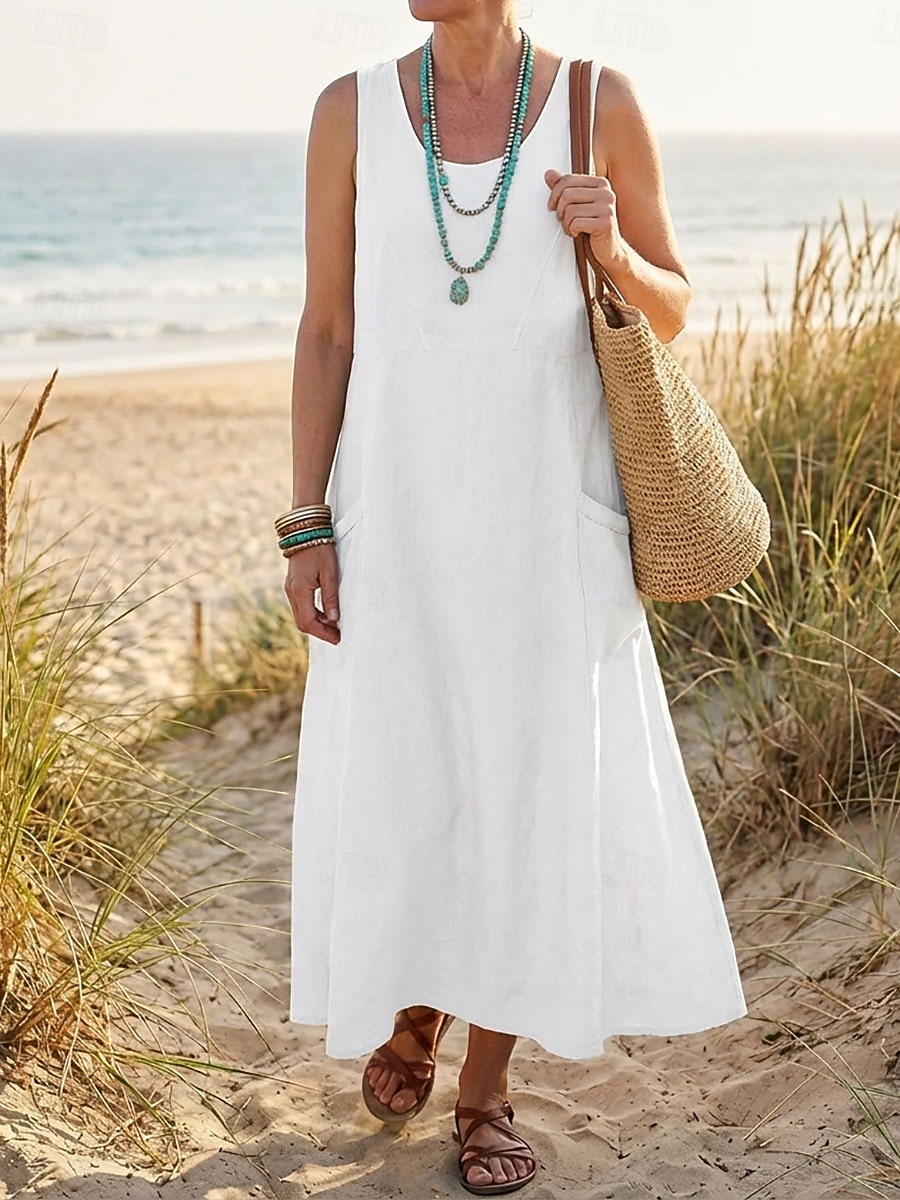 Damen Midikleid Baumwoll-Leinen-Kleider Shiftkleid Sommerkleid Trägerkleid Elegant Mode Modern Täglich Outdoor Urlaub Lässiger Schnitt Einfach Ärmellos U-Ausschnitt Weiß Rosa Orange Khaki Sommer 2026 - $9.49 –P3