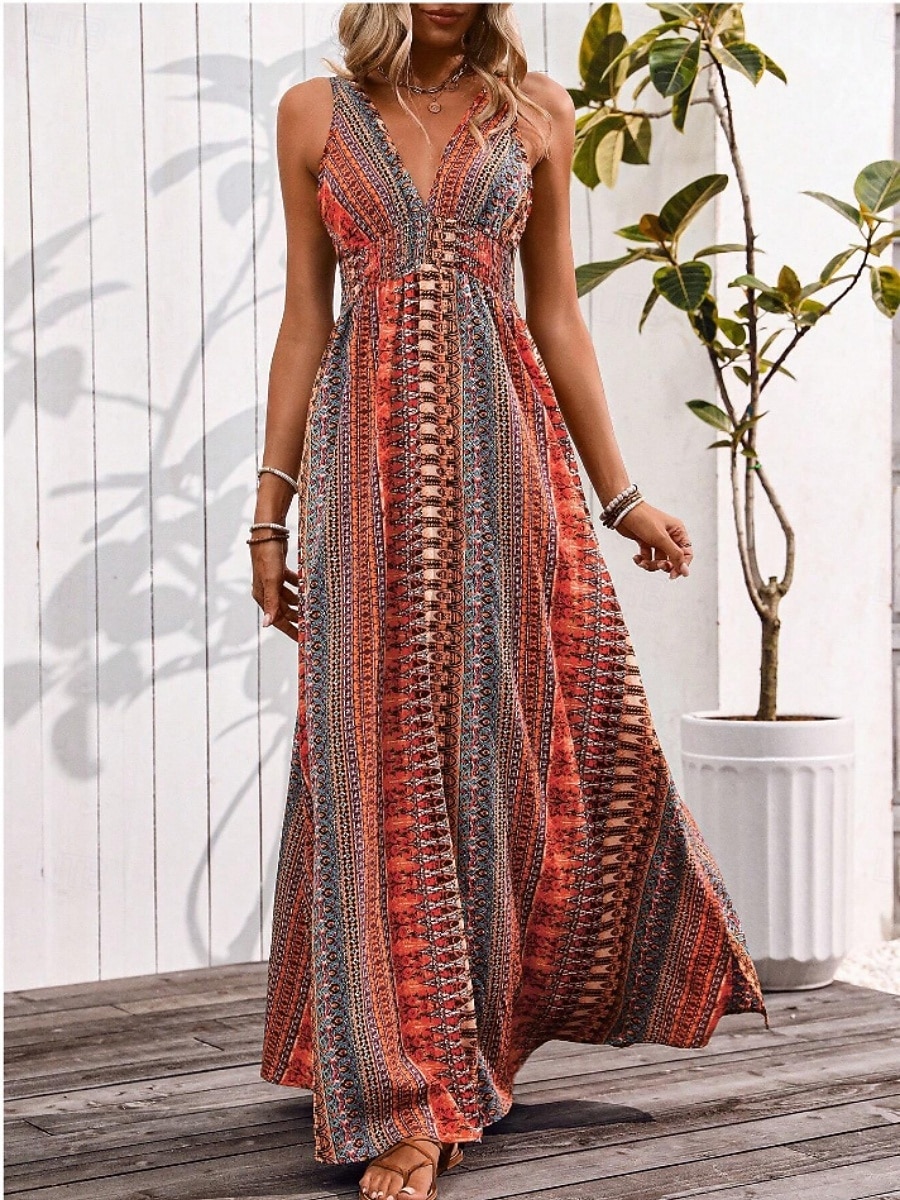 Women's Maxi Dress A Line Dress Slip Dress Off The Shoulder Dress Vacation Casual Outdoor Going out Regular Fit Floral Graphic Sleeveless V Neck Red Green Summer Spring 2026 - $35.99 –P3