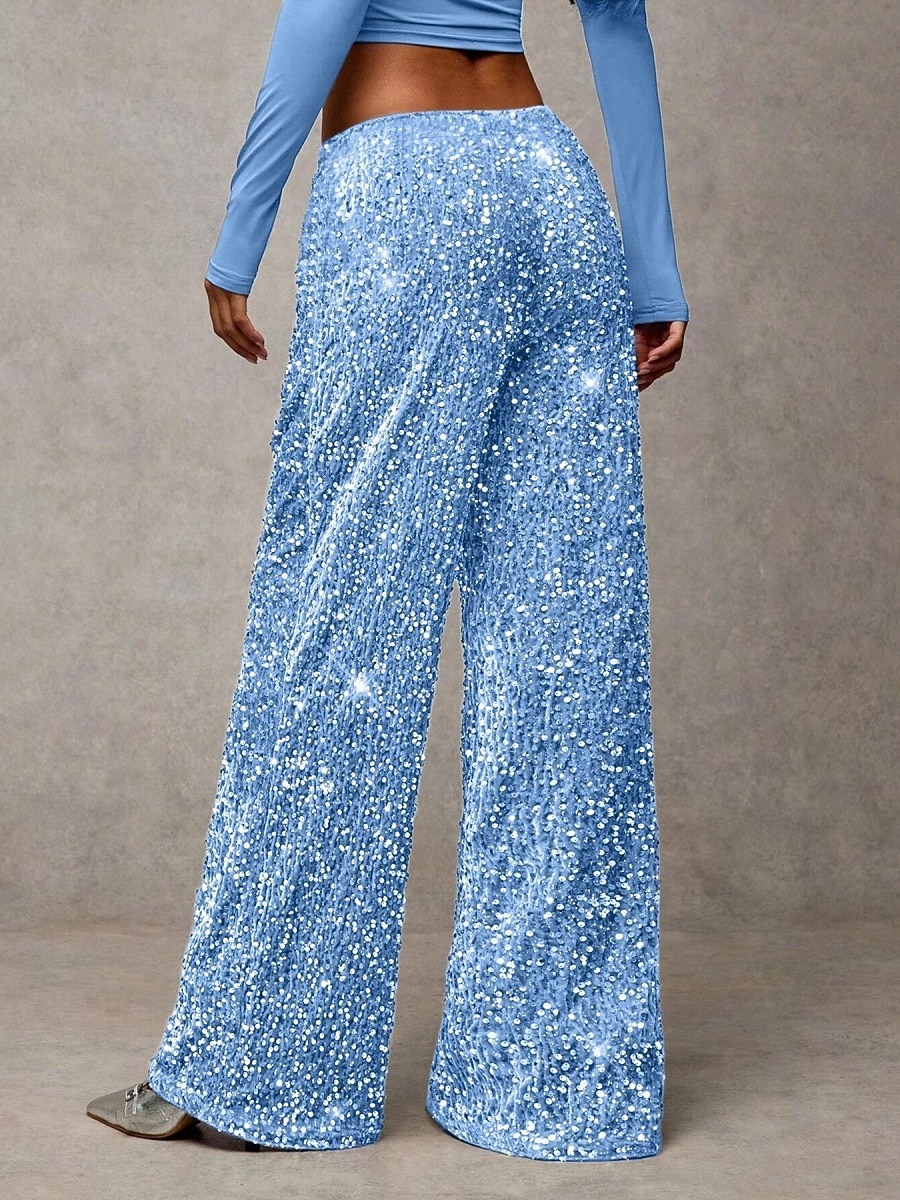 Mulheres Calças Calça casual Reto Moda Roupa de rua Básico Comprimento total Cintura Alta Tecido Paetês Bolsos Cintura elástica Confortável Micro-Elástica Diário Férias Festa Preto Azul Marinha Azul de 2026 por $44.99 –P12