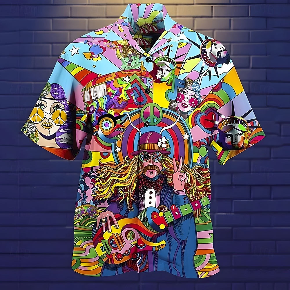 Camicia uomo Halloween musica hippie estate hawaiana a bottoni maniche corte moda streetwear casual hawaiana estate primavera colletto cubano stampa abbottonata bianca nera  verde gialla del 2026 a $25.99 –P2