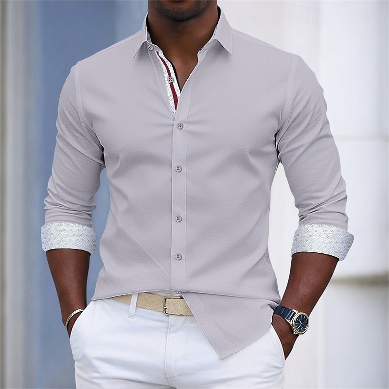 Per uomo Camicia Camicia elegante Camicia con Bottoni Tinta unica Quotidiano Affari Blu chiaro Verde chiaro Blu marino Manica Lunga Collo ripiegato Tutte le stagioni Abbigliamento Patchwork del 2026 a $29.99 –P3