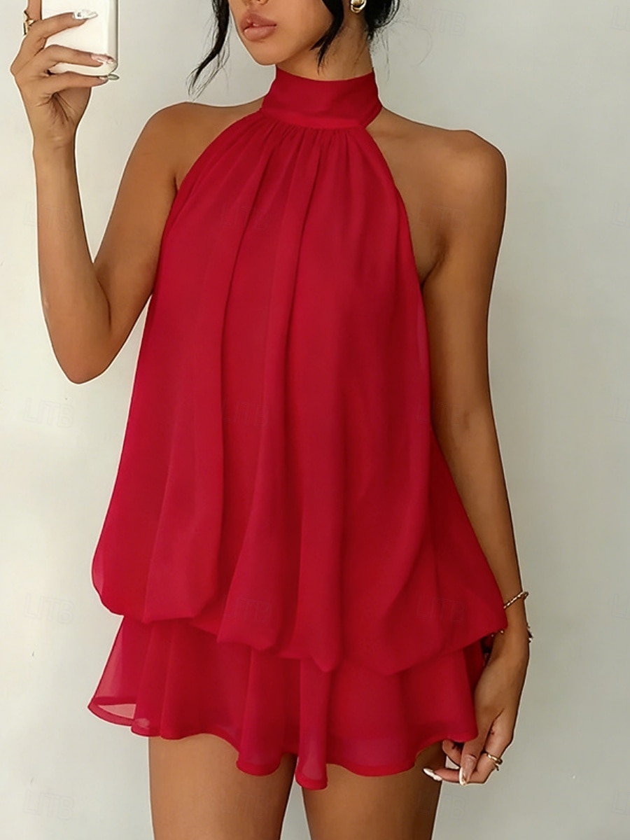 Dames Mini-jurk Zomerjurk halter jurk Casual Dagelijks Strand Feestdagen Ruim Passend Effen Mouwloos Halternek Geel Rood Hemelsblauw Bruin Zomer Lente 2026 - $33.99 –P17