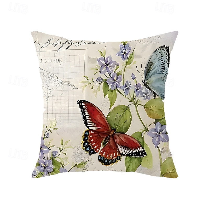 Capa de almofada decorativa em linho com estampa floral de primavera e pássaros, ideal para sala de estar, sofá e decoração de casa. de 2026 por $9.99 –P4
