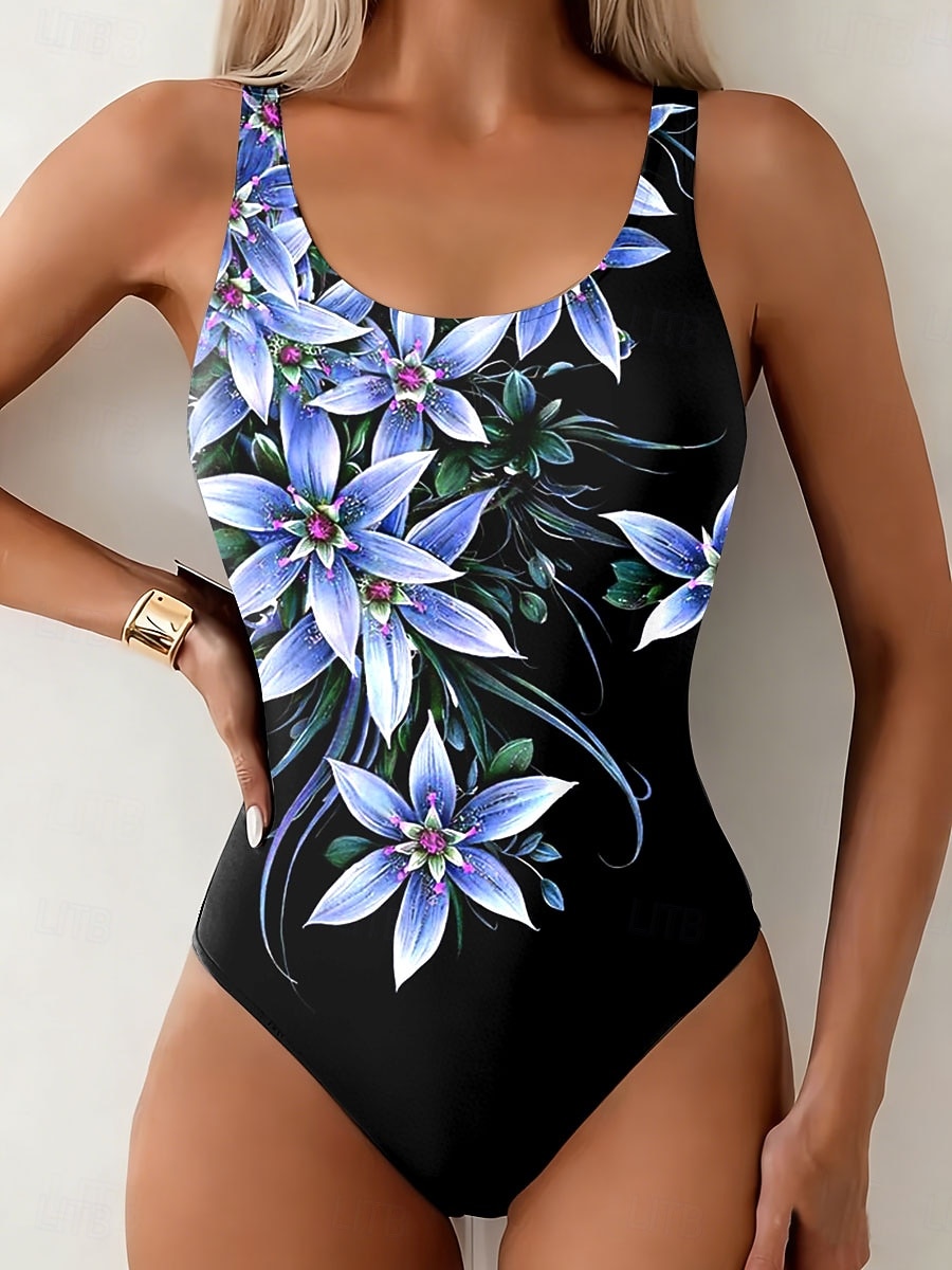 Жен. Купальники Один кусочек Брифы купальник Отпуск Мода Цветочный принт Графика Круглый вырез Без рукавов Купальники 2026 - CAD $38.53 –P3