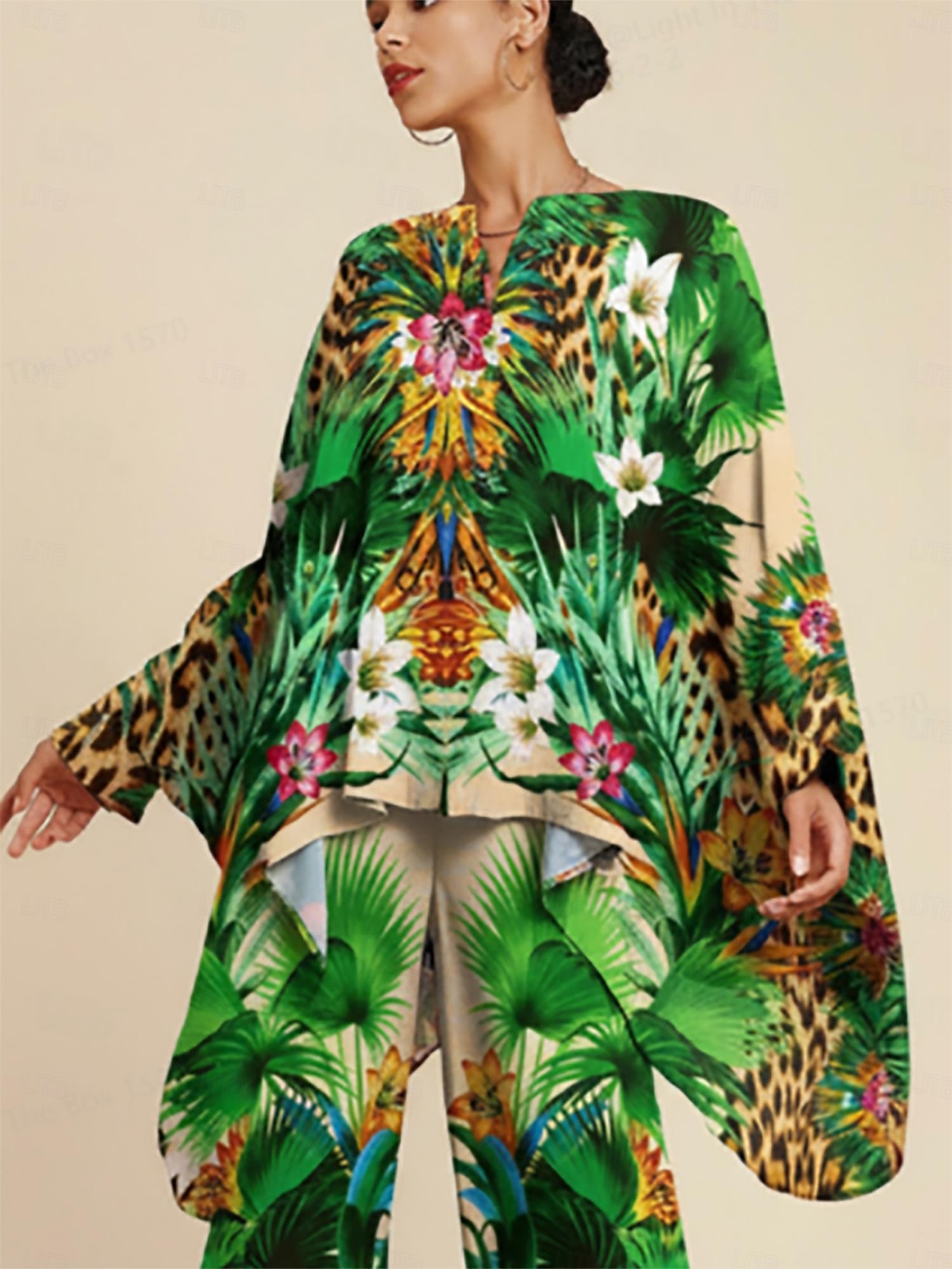 tropical tentation - Blouse fluide en mousseline à manches chauve-souris de 2026 ? $79.99 –P1