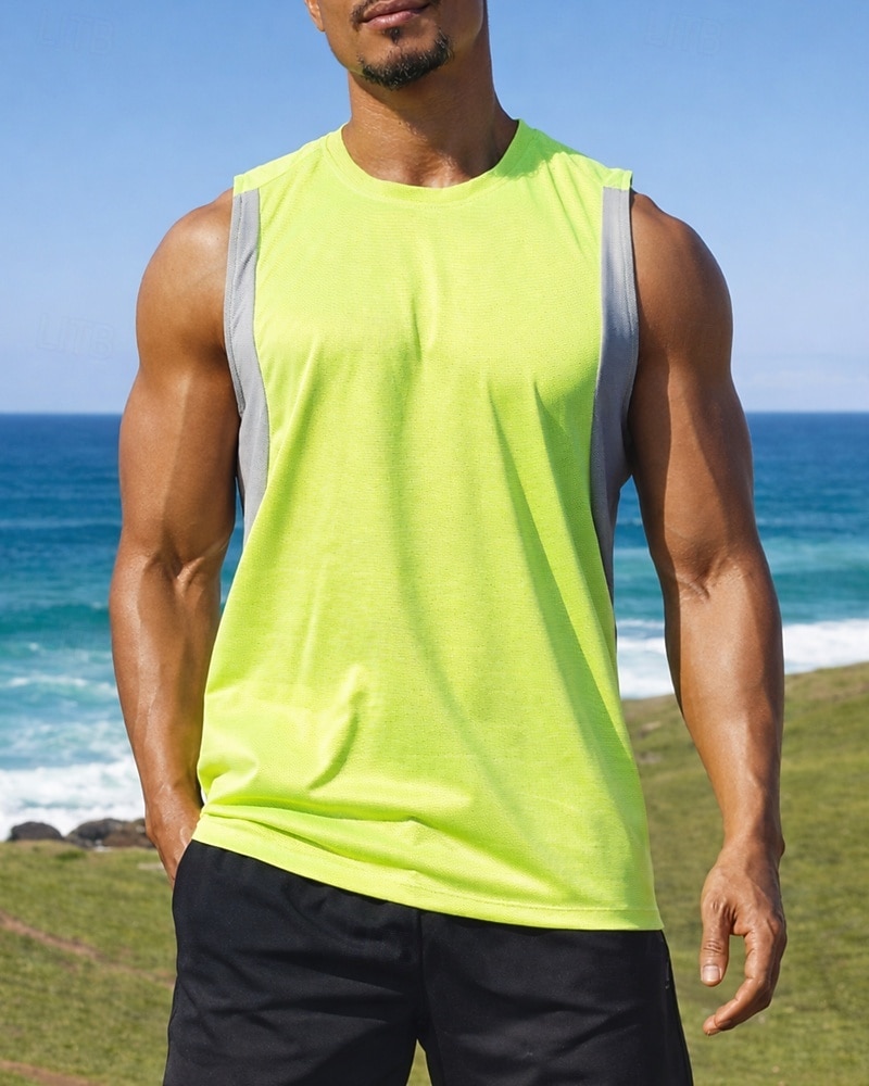 2026年 男性用 カラーブロック ワークアウトタンクトップ ランニングタンクトップ スポーツトップ 夏 パッチワーク ノースリーブ 速乾性 吸汗性 高通気性 ジムトレーニング ウォーキング ジョギング スカイブルー ダークグレイ ライトグレー スポーツウェア アクティブウェア  コレクション – $11.49 –P1