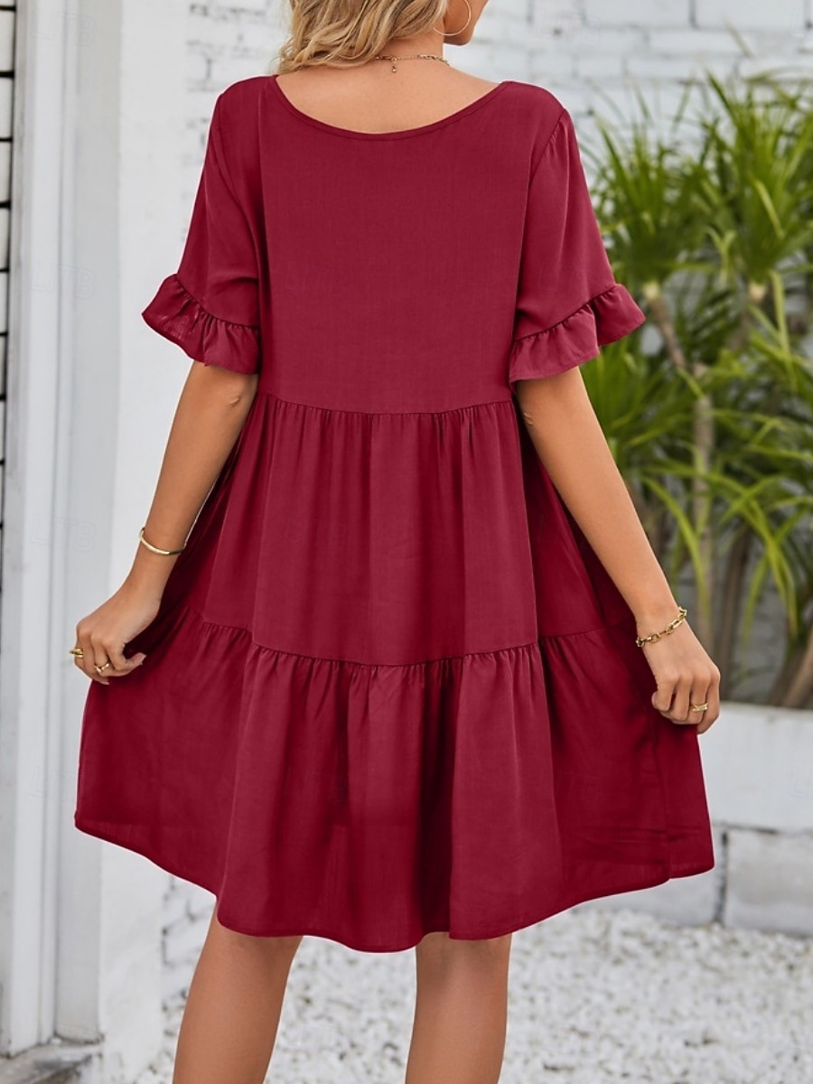 Dames Mini-jurk Casual jurk Katoenen jurk Zomerjurk Elegant Modieus Modern Buiten Vakantie Uitgaan Ruim Passend Effen Korte mouw V-hals Zwart Wit Leger Groen Bordeaux Zomer Lente 2026 - $21.99 –P9