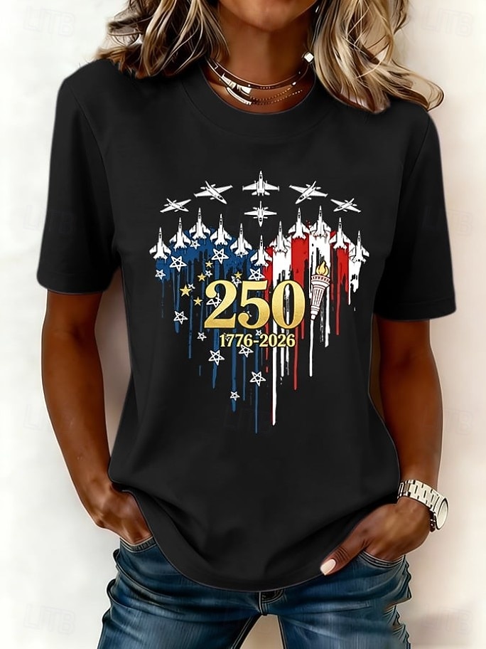 Giorno dell'Indipendenza Anniversary Americano Maglietta Patriottica da Donna Stampa Grafica Lettera Bandiera Americana Vintage Elegante Classica Manica Corta Collo Tondo Regolare Top Giornalieri Blu del 2026 a $22.99 –P1
