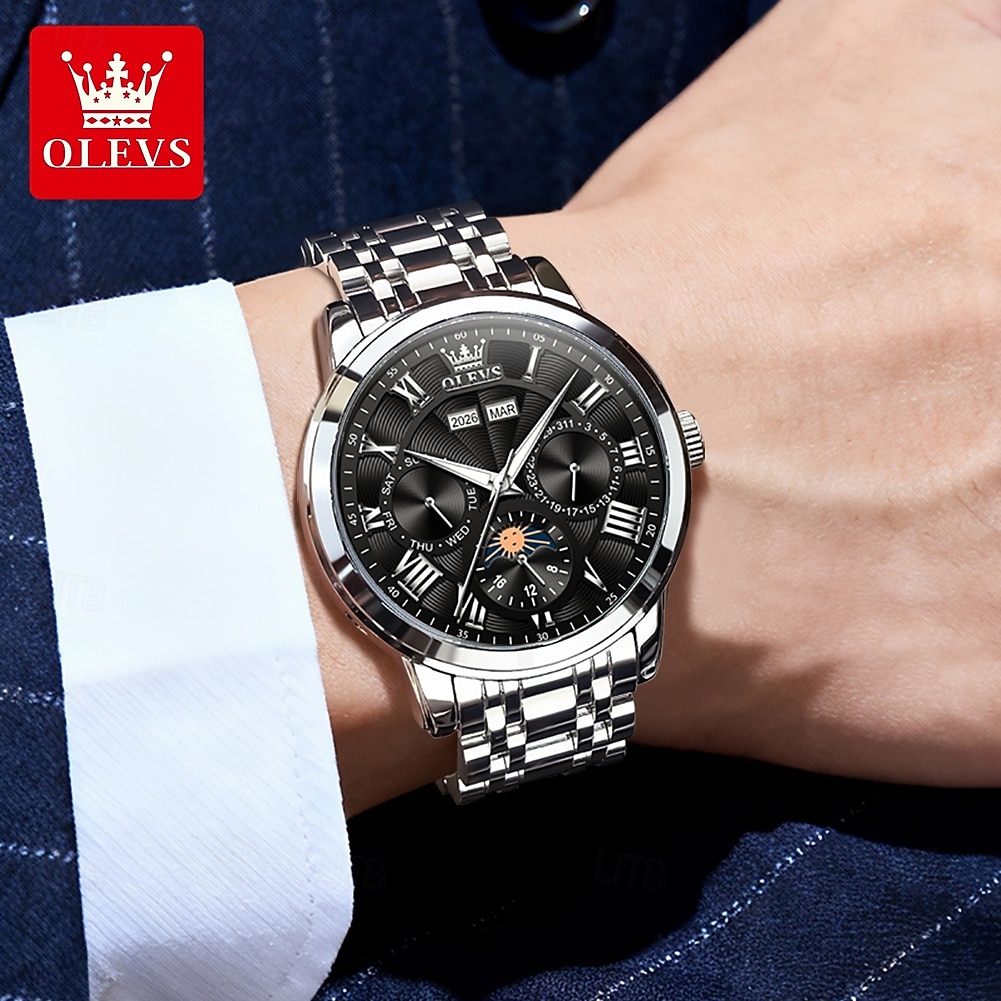 2026年 OLEVS 男性 機械式時計 クリエイティブ 贅沢 ファッション ビジネス スケルトン 自動巻き トゥールビヨン ムーンフェイズ表示 ステンレス レザー 腕時計  コレクション – $105.99 –P13