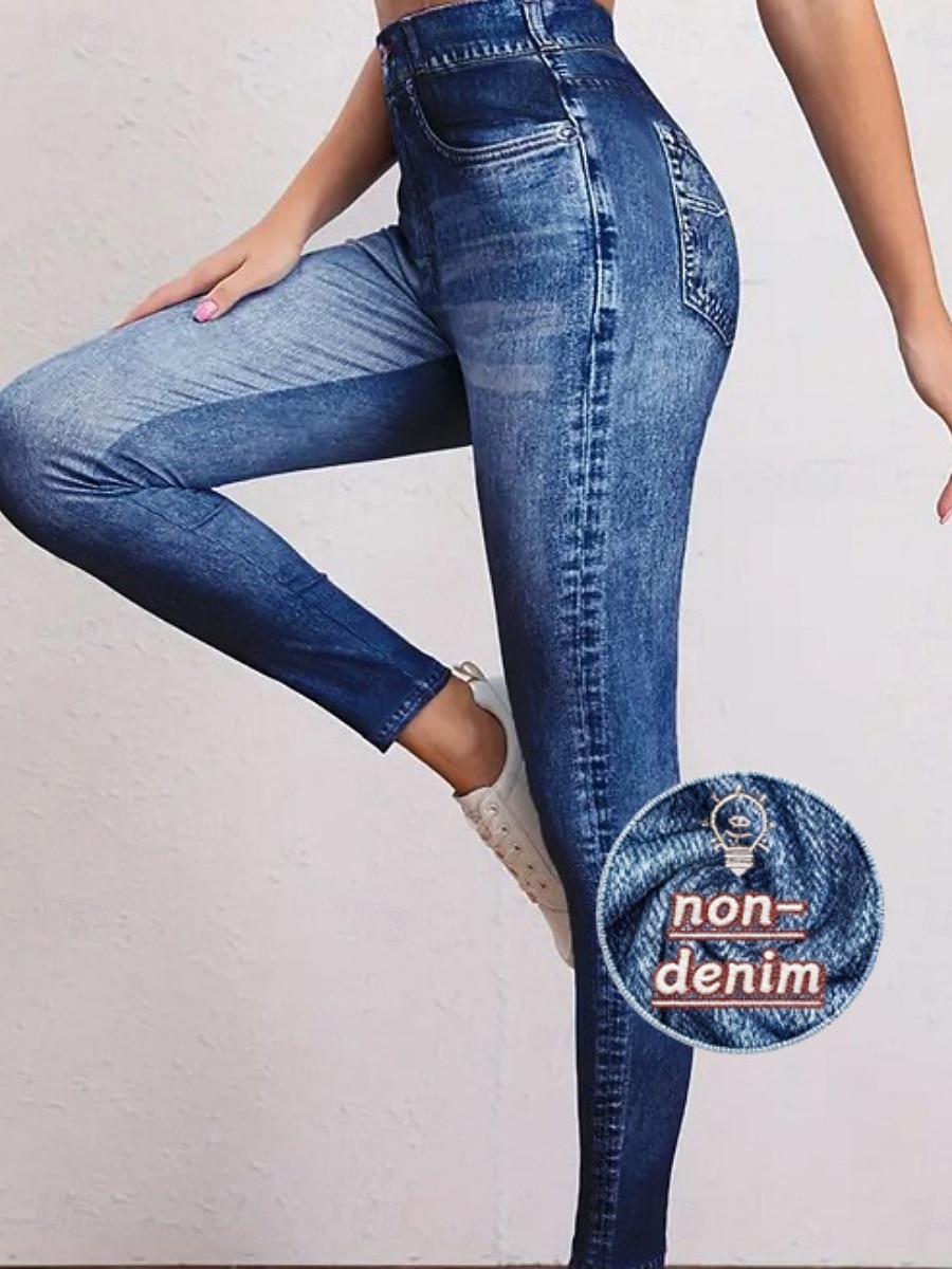 Women's Jeans Leggings Jeggings Vacation Streetwear Casual Full Length Medium Waist Plain Pocket Elastic Waistband Comfy Comfort High Elasticity Daily Home Outdoor Blue Sapphire Blue Ocean Blue Grey 2026 - $13.99 –P1