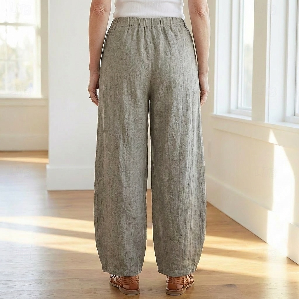70% Linen Women's Linen Pants Chinos Summer Pants Bloomers Vacation Streetwear Basic Full Length Medium Waist Plain Pocket Elastic Waistband Comfy Inelastic Daily Outdoor Street Violet Teal Dark 2026 - $49.99 –P12