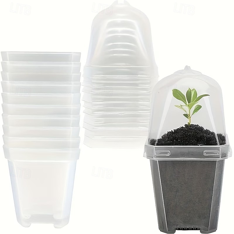 10pcs of Transparent Plant Seedling Pots with Humidity Domes, Square Plastic Containers with Lids And Bases, Breathable And Heat-Insulating, Suitable for Seedlings, Vegetables, Succulents 2026 - $20.99 –P1