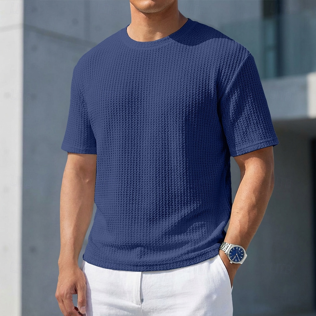 Miesten T-paita Lihaspaita Ribbineulos T-paita Lyhythihainen Lyhyt hiha Tiukka pyöreä kaula-aukko Kesä Tavallinen Pintakäsitelty Pit Strip Muoti Suunnittelija Perus Crewneck Kausaliteetti Loma Katu 2026 - $21.99 –P8