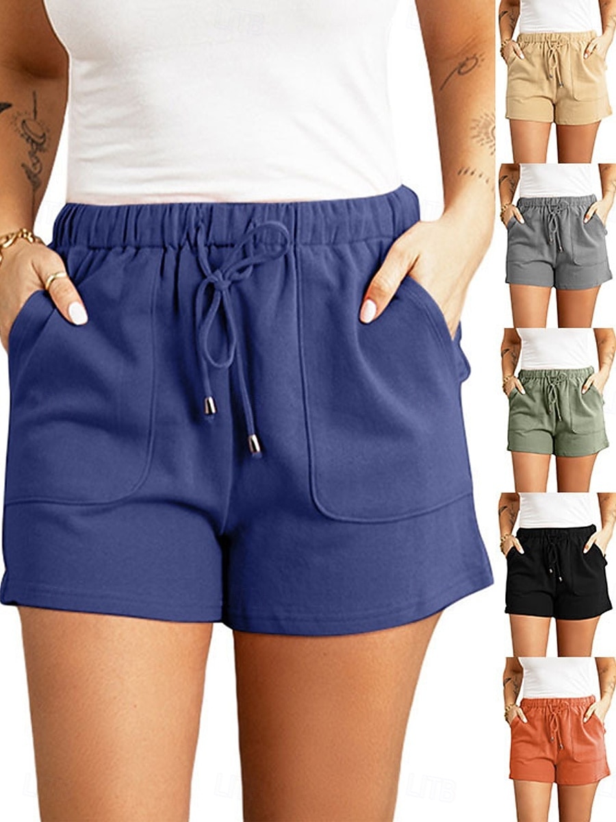 Pentru femei Pantaloni Scurți Pantaloni scurți de vară Modă Șic Stradă De Bază Scurt Talie Înaltă Simplu Cordon Buzunar Talie elastică Respirabilitate Comfortabil Inelastic Zilnic Vacanță Stradă 2026 - $11.99 –P1