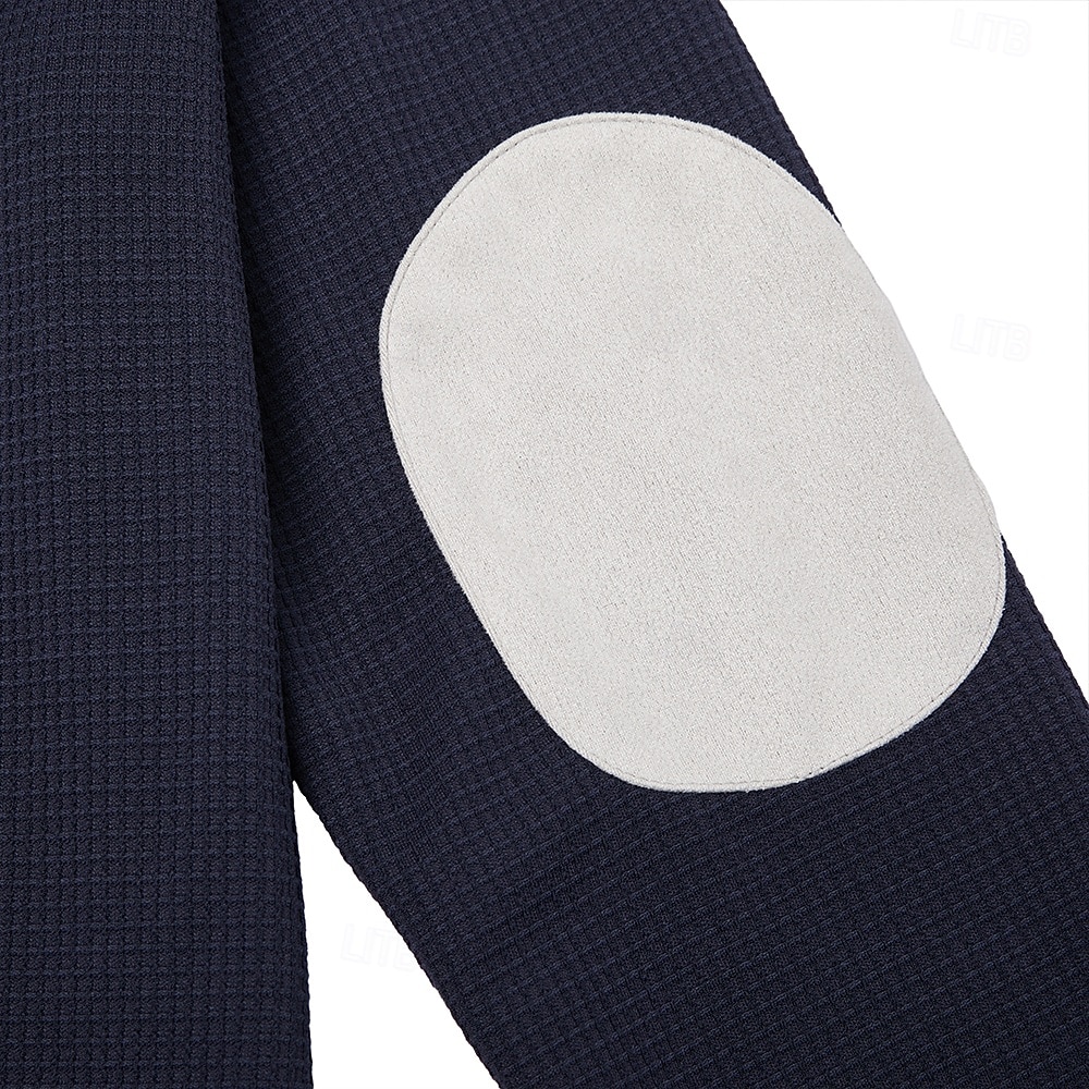 Herren Waffel T-Shirt T Shirt Waffel-Henley-Hemd Herrenhemden mit Ellbogenflicken Langarm Mit Kapuze Zur Seite fahren Halber Reißverschluss Herbst Herbst Winter Einfarbig Farbblock Sportlich 2026 - $24.99 –P8