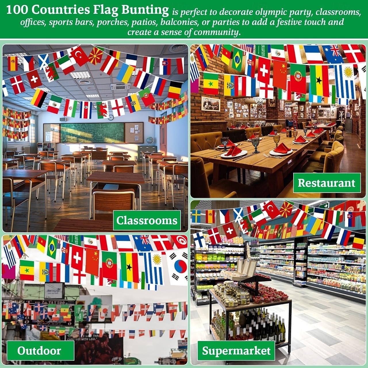 Sett med 100 land flaggbanner - 24,5 meter 2026 fotball sommer global kamp internasjonale verdensflagg flaggstrøk slitesterke mini polyesterflagg for festdekorasjoner, klasserom, sportsarrangementer 2026 - $15.99 –P4