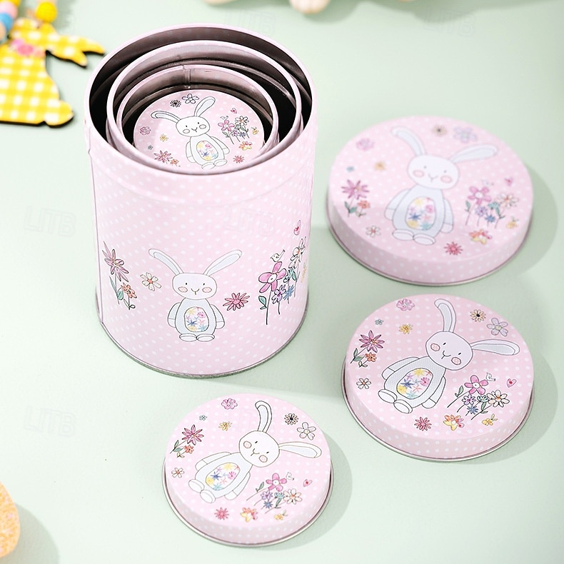 4pcs/set Easter Pink Bunny Tin Storage Bucket, Metal Rabbit Candy Gift Packaging Can, Empty Treat Container Box 2026 - $17.99 –P15