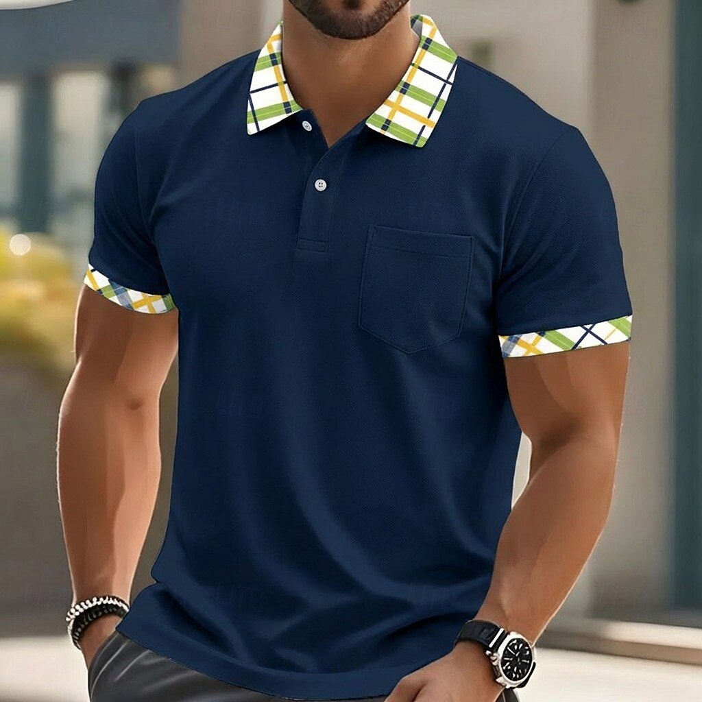Pánské Golfová košile Polokošile Pique Ležérní Obchod Klasický Krátký rukáv Módní Základní Pevná barva Pléd Knoflíky Léto Jaro Jaro & podzim Běžný Bílá Žlutá Námořnická modř Trávová zelená Golfov 2026 - $18.99 –P7