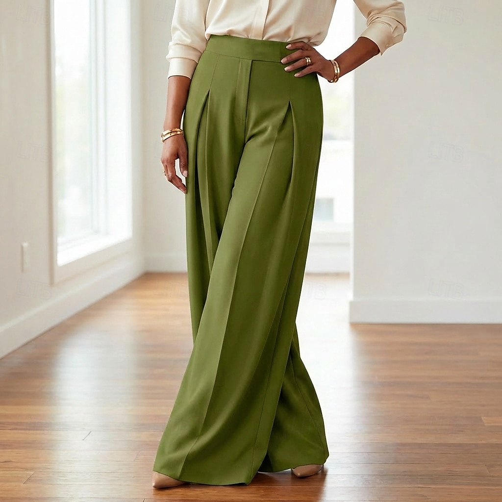 Damskie Spodnie szerokie nogawki Spodnie Moda Moda miejska Pełna długość Wysoka talia Równina Kieszeń Ruched Butt Lifting Wysokie cięcie Komfort Oddychalność Miękka Średnio elastyczny Urlop Ulica 2026 - $22.99 –P5