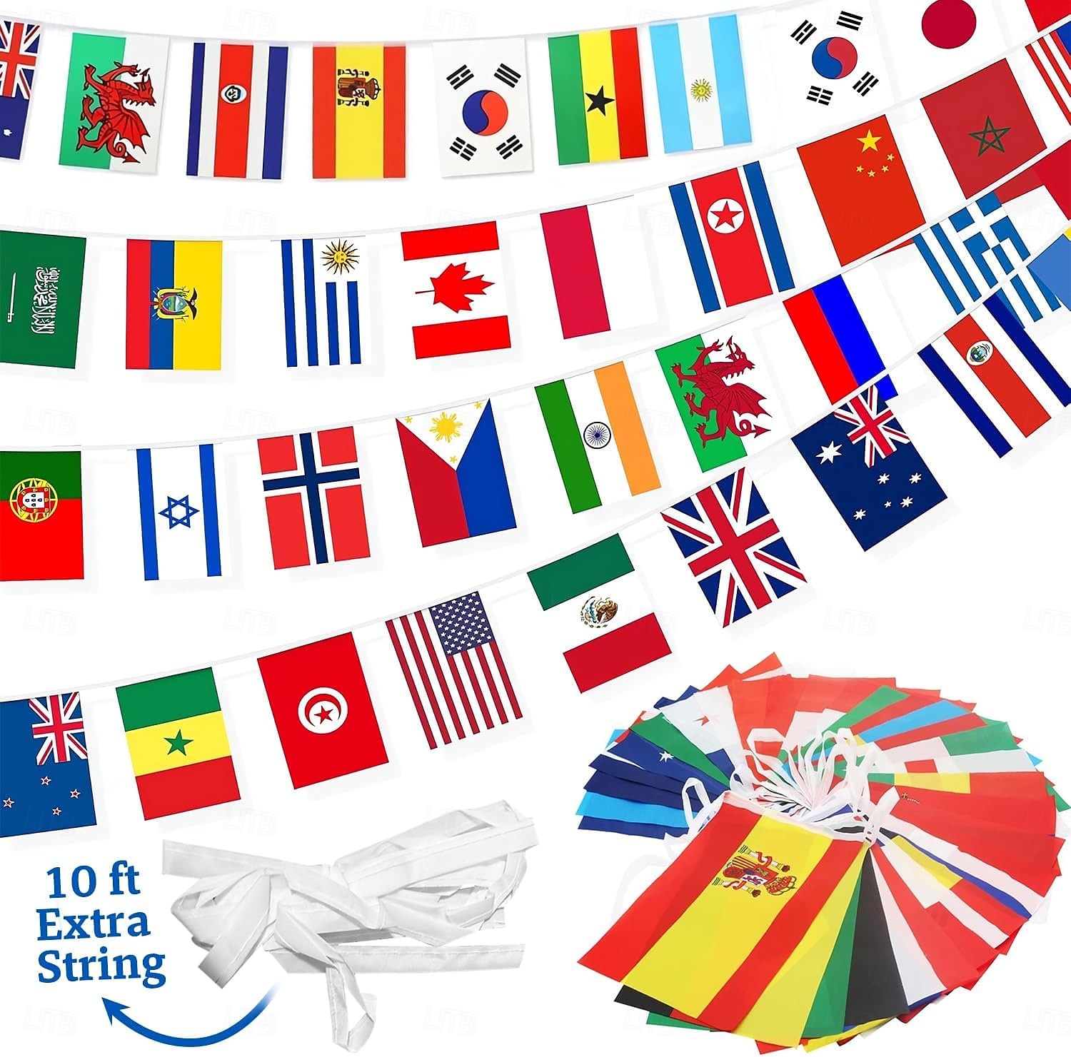Sett med 100 land flaggbanner - 24,5 meter 2026 fotball sommer global kamp internasjonale verdensflagg flaggstrøk slitesterke mini polyesterflagg for festdekorasjoner, klasserom, sportsarrangementer 2026 - $15.99 –P1