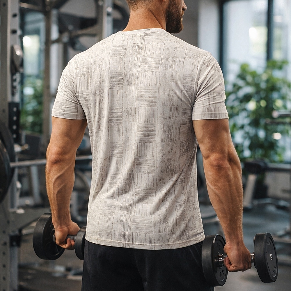 رجالي منقوش   متقلب تيشيرت للجري قميص ضاغط قميص رياضي قمة الرياضة الصيف كم قصير سريع جاف رطوبة فتل متنفس تمرين نادي رياضي المشي الركض أزرق سكني غامق مشمشي ملابس رياضية ألبسة رياضية 2026 - $18.99 –P2