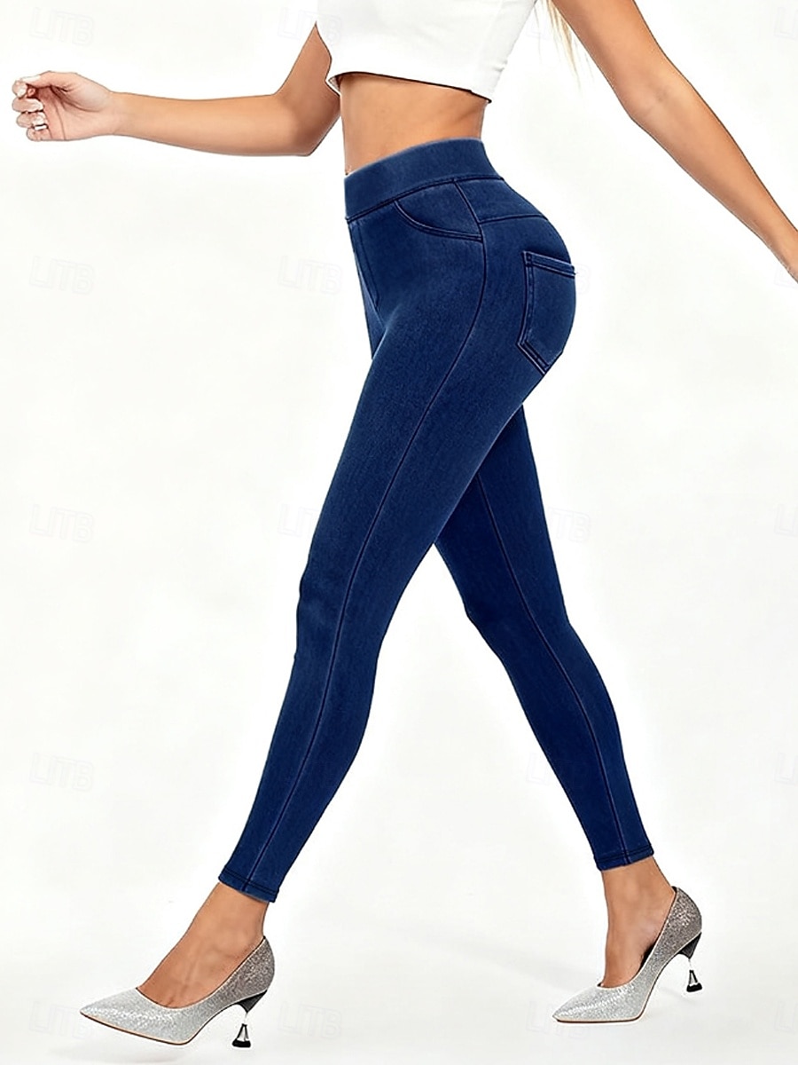 Dámské Džíny Legíny Jeggings prázdniny Šik ven Na běžné nošení Plná délka Středně vysoký pas Bez vzoru Kapsy Elastický pas Pohodlný Vysoká pružnost Denní Domů Venkovní Námořnická modř Jaro Podzim 2026 - $24.99 –P7
