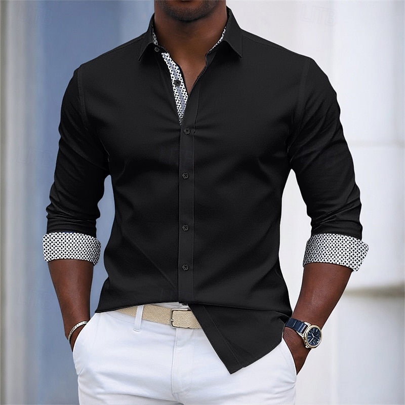 Per uomo Camicia Camicia elegante Camicia con Bottoni Tinta unica Quotidiano Affari Blu chiaro Verde chiaro Blu marino Manica Lunga Collo ripiegato Tutte le stagioni Abbigliamento Patchwork del 2026 a $29.99 –P8