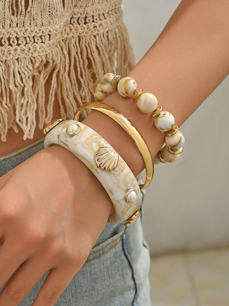 Conjunto de pulsera de aleación acrílica para mujer, brazalete de moda multicolor y joyería apilable con cuentas, accesorios de muñeca estilo bohemio informal para vacaciones, viajes a la playa, uso diario y ocasiones de ocio. 2026 - $11.99 –P3