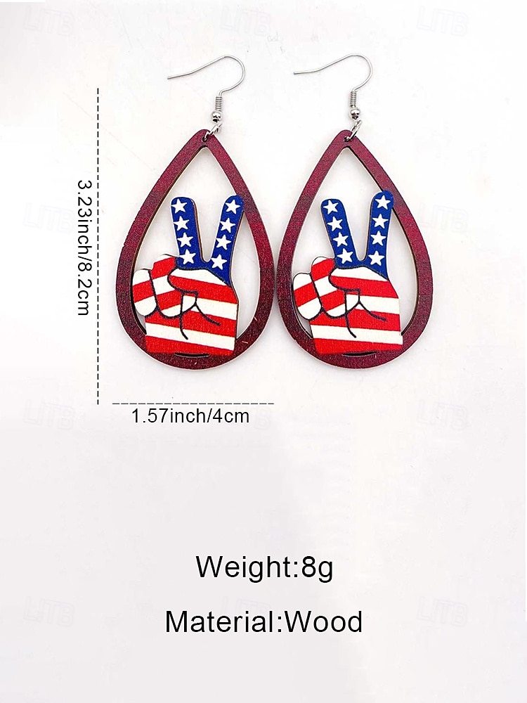 Amerykański 250. Jubileusz Kwiatowe Drewniane Kolczyki w Kształcie Łzy z Flagą USA lekkie Patriotyczne Biżuteria z Długimi Kolczykami dostępne w wielu stylach Casual Boho Styl na co dzień 2026 - $7.99 –P8