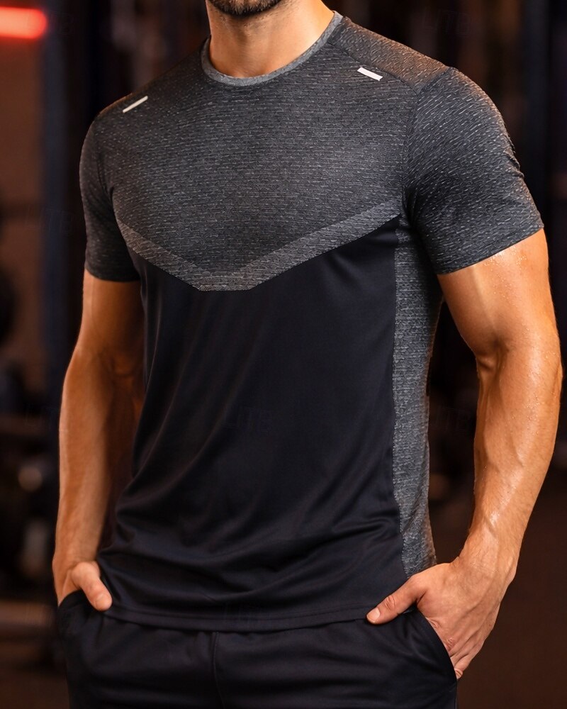 בגדי ריקוד גברים קולור בלוק טישרט לריצה חולצת דחיסה חולצה אתלטית צמרת ספורט קיץ פס מחזיר אור שרוולים קצרים ייבוש מהיר פתילת לחות נושם כושר אמון הליכה ג'וגינג פול שחור תלתן בגדי ספורט לבוש אקטיבי 2026 - $21.99 –P1