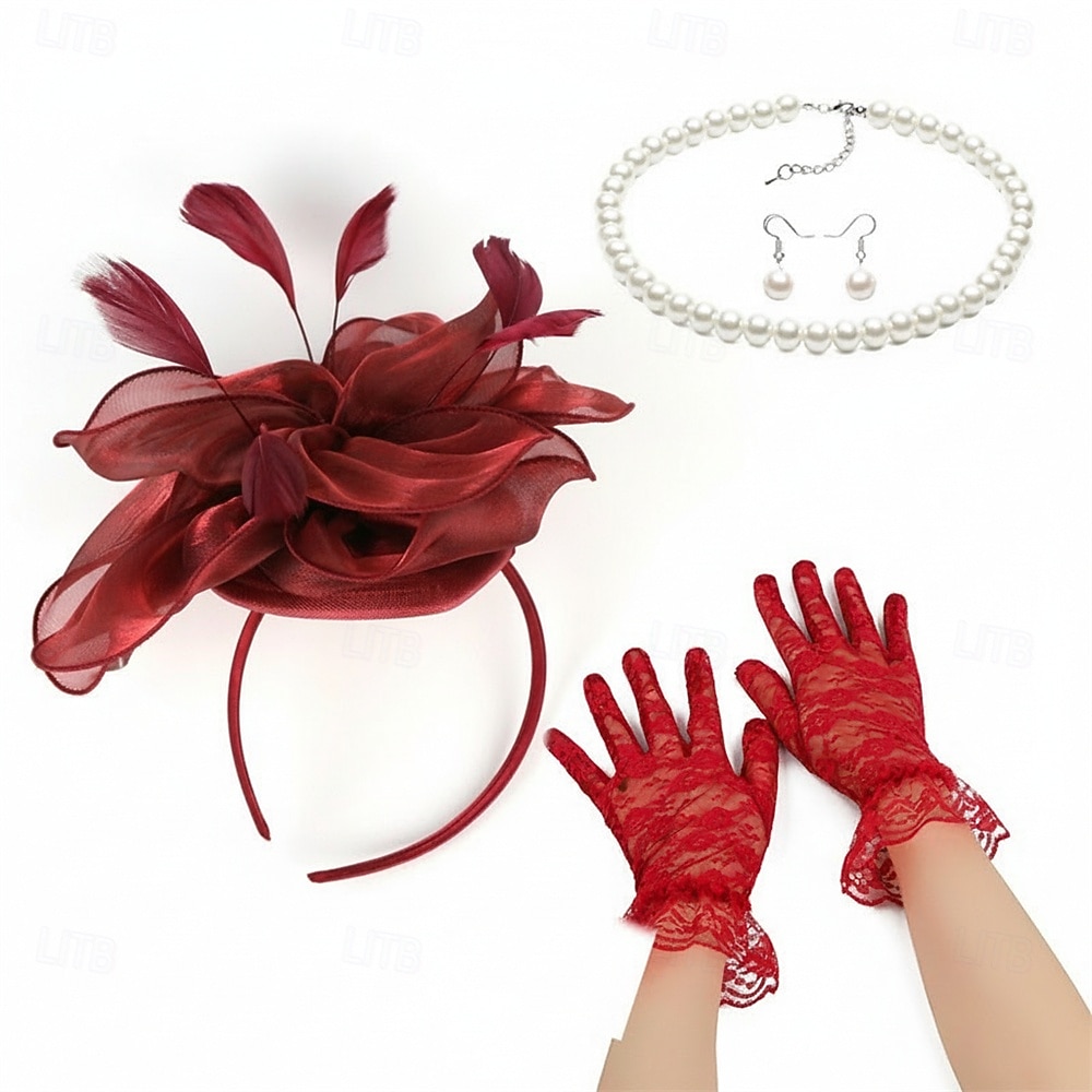 Set Derby Guanti Copricapo Collana con accessori Costume Per donna Mascherata Matrimonio Ascot Festival delle corse di cavalli Adulti Copricapo Guanti Orecchini del 2026 a $32.99 –P7