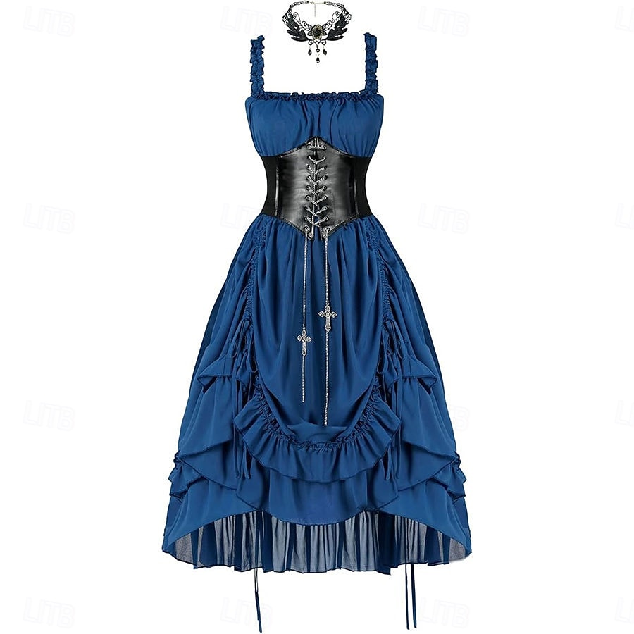 Conjunto Gótico Victoriano Renacimiento Asimétrica Vestidos Faja Collar con accesorios Princesas Corte A Disfraz Mujer Víspera de Todos los Santos Carnaval Casual Diario Feria del Renacimiento LARP 2026 - $54.99 –P4