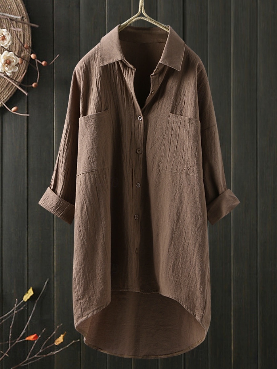 Női Blúz Pamut póló 100% pamuk Gombok Tömör szín Napi Stílusos Alap Hosszú ujj Állógallér Hosszú felsők Napi Fekete Fehér Sötétkék Lóhere Khakizöld Tavasz Ősz 2026 - $23.99 –P4